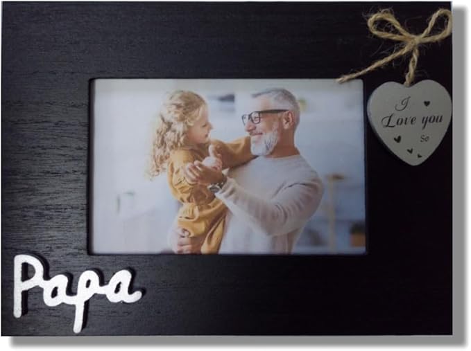 I Love You Papa Photo Frame Horizontal 4x6, Black Heart Grandpa Picture Frame,Father Day Gift,Grandparent's Day Gift from Grandchildren, Grand Father Frame (Papa Horizontal)