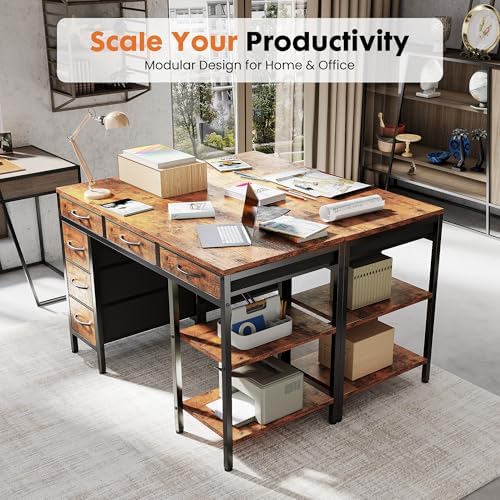 OLIXIS 47 Inch Computer Desk with 6 Fabric Drawers, for Home Office Work