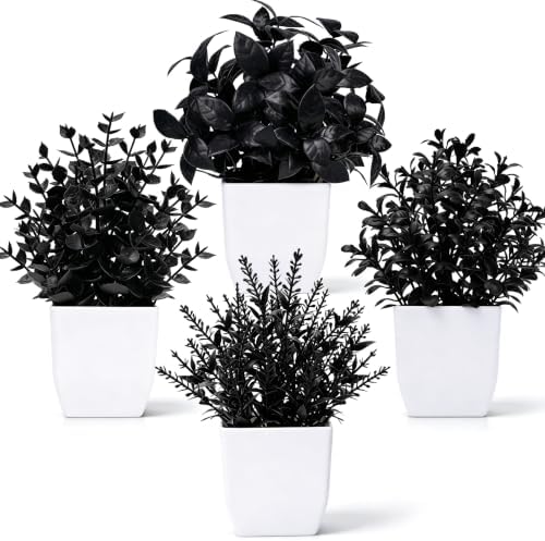Der Rose 4 Pack Black Artificial Plants for Indoor Halloween Decor