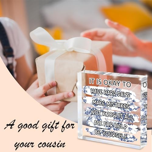 "It's Okay..." Mental Health Decor, Blue and White Porcelain Color Office Acrylic Gift Therapy Inspirational Decorations for School Counseling Office Therapy Desktop Art Decoration School Counselor