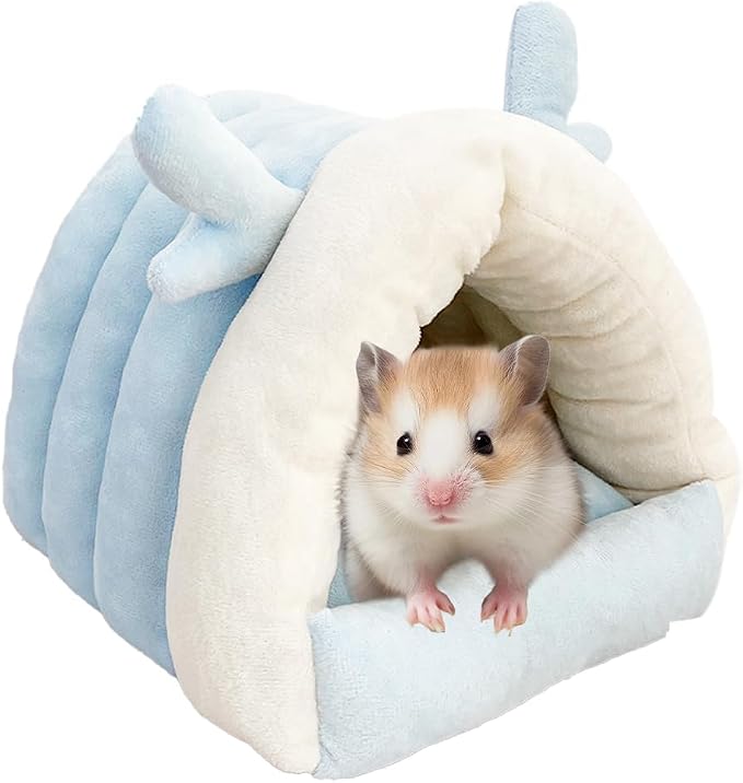 Guinea Pig Hideout, Warm Bed for Guinea Pig,Rabbits, Chinchillas, Guinea Pig Bed, Cozy Small Animal Winter Shelter (Blue, Small)