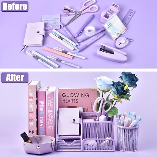 LXEVIHK Purple Desk Accessories 23-Piece Office Supplies Gift Set for Women