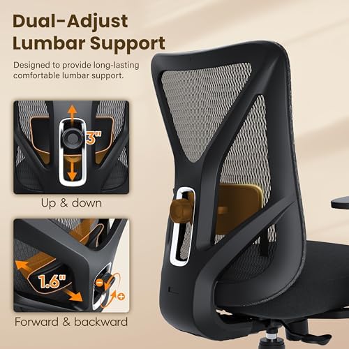 Ergonomic Office Chair, Mesh Computer Desk Chairs with BIFMA X5.1 Certified, Adjustable Lumbar Support, 3D Arm, Tilt Back, Wide Seat, Comfy Swivel Work Task Chair for Company and Home (Onyx Black)
