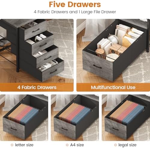 SEDETA 75'' Large Home Office Desk with 5 Drawer, Power Outlet, File Drawer