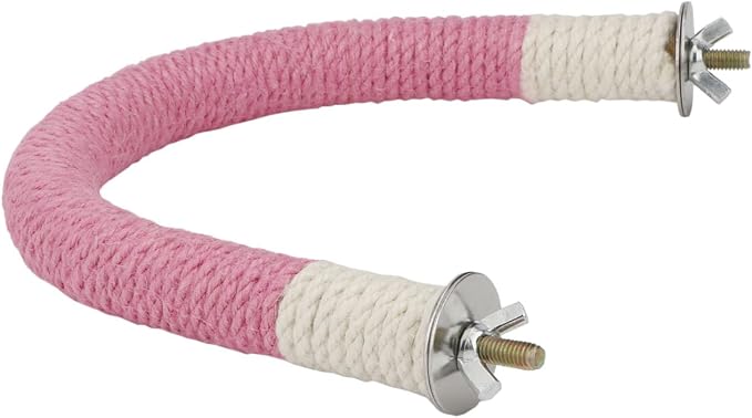 Hypeety U Shape Bird Hemp Rope Perch Parrot Paw Grinding Stand, Pink, L | U shape, natural wood with hemp rope, grinding paw and beak naturally, birdcage accessories, for budgies/cockatiels/conures