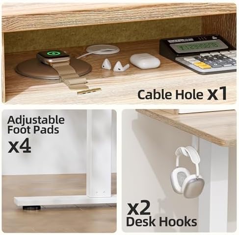 TIQLAB Standing Desk with Two Drawers, Stand Up Standing Desk Adjustable Height, Electric Sit Stand Table with Storage Shelf and Splice Board, 63 * 24 inch, Maple