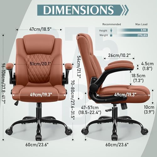Leather Office Chair, PU Home Computer Desk Chairs with Ergonomic Back Support, 360°Swivel Free，Small Gaming Chair with Wheels and Adjustable Armrests, for Short People Use