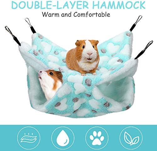Boao 2 Pcs Guinea Pig Rat Hammock for Pet, Mint Green, Pink, Heart Pattern | Ferret Hamster Hanging Hammock, Guinea Pigs Accessories, for Small Animals Chinchilla Parrot Sugar Glider Ferret Squirrel