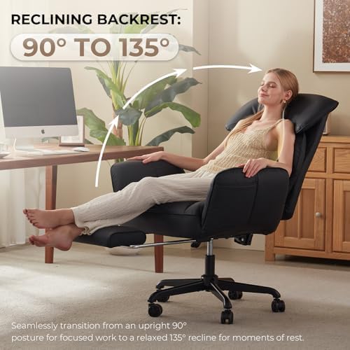 Dowinx Cross Legged Office Chair with Pivoting Armrests,Criss Cross Chair with Pocket Spring Seat & Back,Reclining Computer Gaming Chair with Footrest and Metal Base (Black)