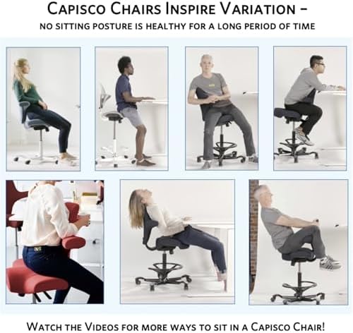HAG Capisco Adjustable Sit to Stand Desk Chair - Silver Frame - Leather Black Seat