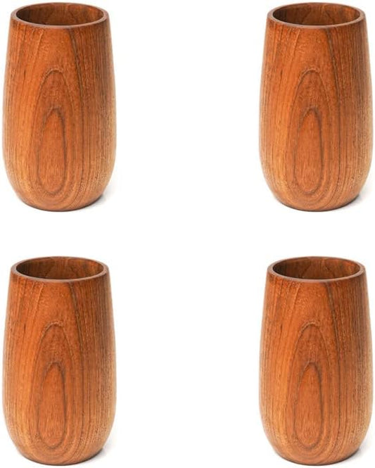 Rainforest Bowls Set of 4 Regular Rounded Javanese Teak Wood Cup- 350ml (12 oz)- Great for Tea/Coffee/Milk, Hot & Cold Drinks- Ultra-Durable- Premium Wooden Cup Handcrafted by Indonesian Artisans