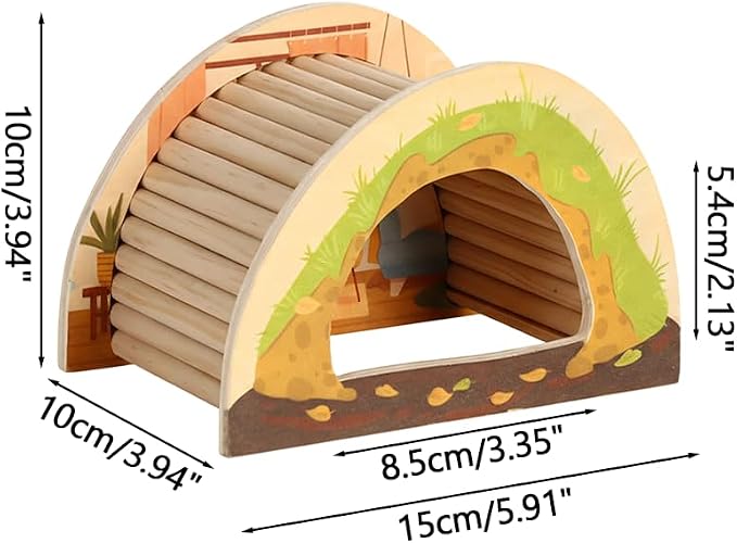 DONGKER Small Animal Hideout, Wooden Gerbil Shelter with Open Bottom for Hamster Hedgehog Reptile Burrowing and Resting