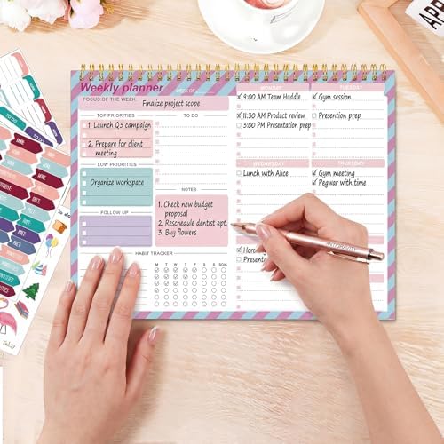 Thboxes Weekly Desk Planner, 8.5x11In To Do List Notepad, 52 Sheets, Plaid