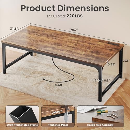 Huuger 71 x 31.5 inch Desk with Power Outlets & 0.95 Inch Thicker Desktop