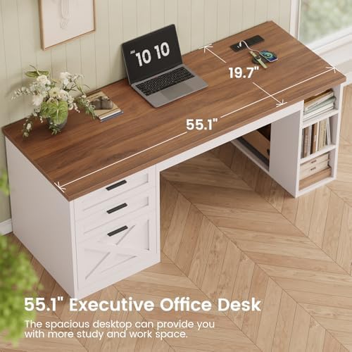 SEDETA 55.1" Farmhouse Office Desk with 3 Drawers for Home Office
