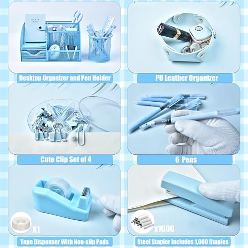 LXEVIHK Blue Desk Accessories 23-Piece Office Supplies Gift Set for Women