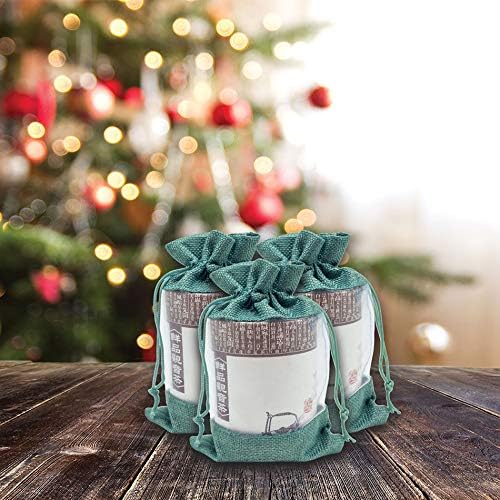12-Pack Medium Linen Burlap & Organza Gift Bags w. Drawstrings (5x7 in, Teal) - Party Favors, Presents, Samples & Treats Mesh Pouch by The Display Guys