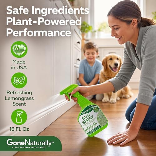 Lemongrass Bug Spray – Outdoor Patio & Backyard Bug Spray for Home, Kills & Repels Ants, Roaches, Spiders & More – Safe Around Kids & Pets – Natural Indoor Insect Repellent Spray (16oz)