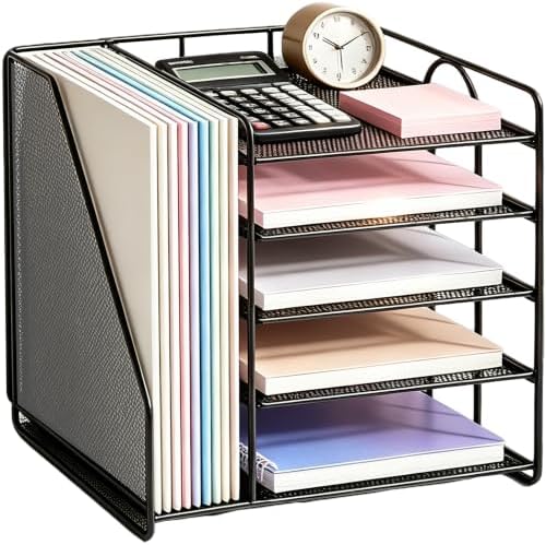 OPNICE Desk Organizer, 5-Tier Paper Organizer Letter Tray, Black