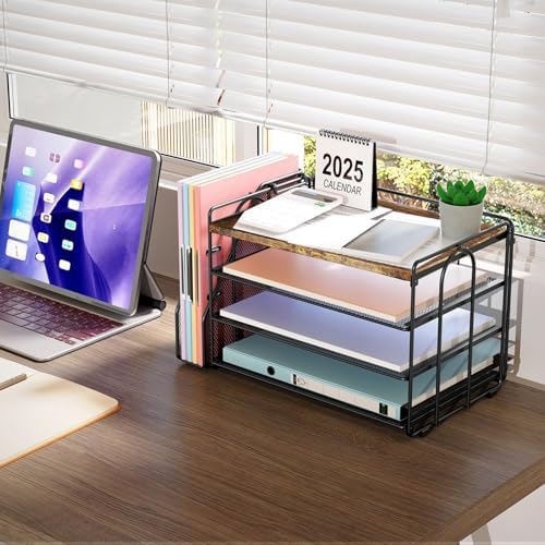 gianotter 4-Tier Wood Paper Organizer With Magazine Holder
