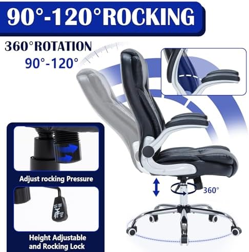 400lbs Executive Office Chair with Flip-Up Armrests, Big and Tall Computer Chair for Heavy People, Heavy Duty Ergonomic Comfy Chair, Breathable PU Leather (Black)