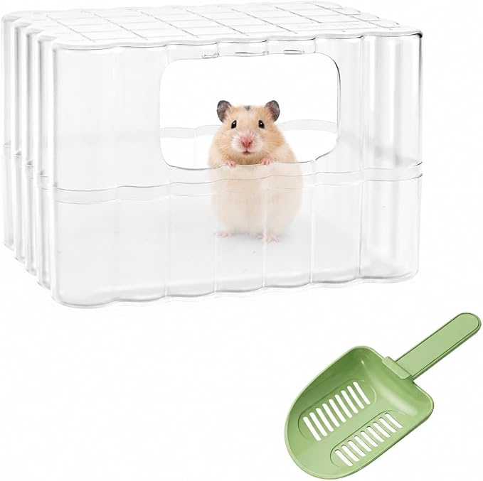 Hamster Sand Bath Container, Small Animal Dust Bath House with Scoop, White | Enclosed Hamster Bathroom Digging Box & Toilet for Guinea Pig Gerbil Hedgehog Chinchilla Ferret