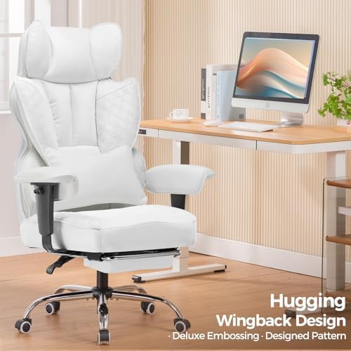 COMHOMA Big and Tall Office Chair Heavy Duty Wide Ergonomic Gaming Chair with Deluxe Embossing Designed Leather with Foot Rest,150°Reclining Adjustable Armrests Pocket Spring Back Support and Pillow