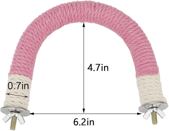 Hypeety U Shape Bird Hemp Rope Perch Parrot Paw Grinding Stand, Pink, S | U shape, natural wood with hemp rope, grinding paw and beak naturally, birdcage accessories, for budgies/cockatiels/conures