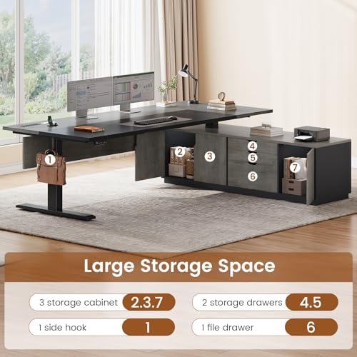 SEDETA 71" Executive Large L Shaped Electric Standing Desk, Grey