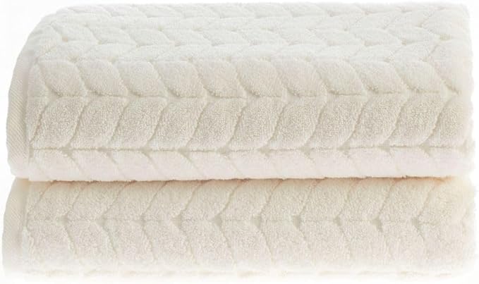 Turkish Cotton Ultra-Soft Plush Absorbent Quick Dry Bathroom Towel Set, Made in Turkey (Cream, 2 pcs Bath Towel Set)