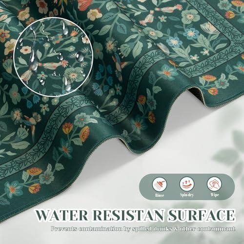 iCasso Aesthetic Floral Desk Mat,Retro Mouse Pads,31.5x11.8in,Deep Green