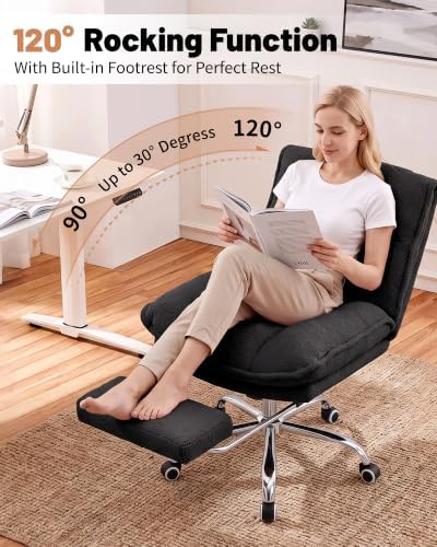 Criss Cross Office Chair, Cross Legged Armless Chair with Footrest