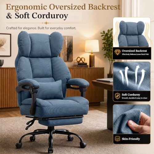 GTPLAYER Big&Tall Ergonomic Gaming Chair, Wide Spring Seat, Linkage Armrest,Blue