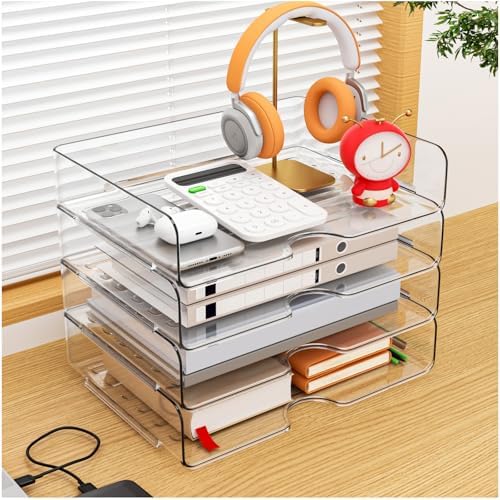 Paper Organizer Letter Tray, 4-Pack Acrylic File Organizer, Clear