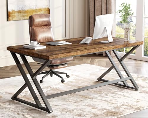 LVB 55 Inch Computer Office Desk Metal & Wood Writing Desks Rustic Brown