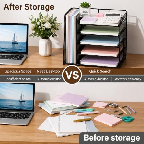 OPNICE Desk Organizer, 5-Tier Paper Organizer Letter Tray, Black