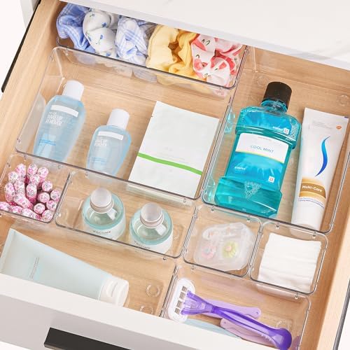 Vtopmart 28 Pack Clear Drawer Organizer Bins, 4 Sizes Storage Trays