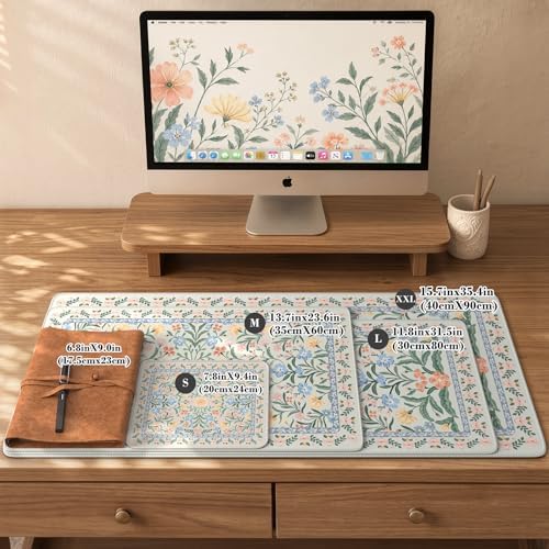 iCasso Aesthetic Flower Mouse Pad,23.6x13.7in, Green Floral
