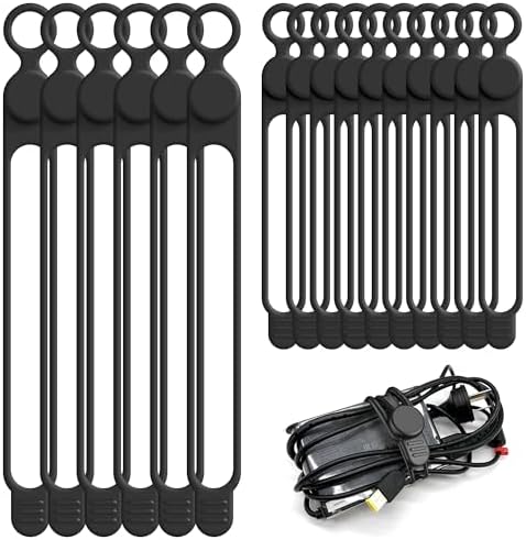 Silicone Cable Ties, Cord Organizer Cable Management,2Sizes-Black