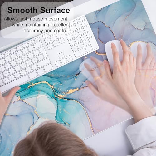 QiyI PU Leather Large Mouse Pad, 31.5" x 15.7", Blue Pink Fluid