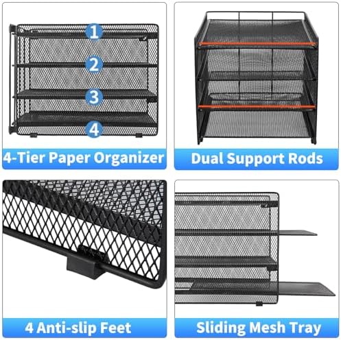 OPNICE Desk Organizer, 4-Tier Paper Organizer Letter Tray, Black