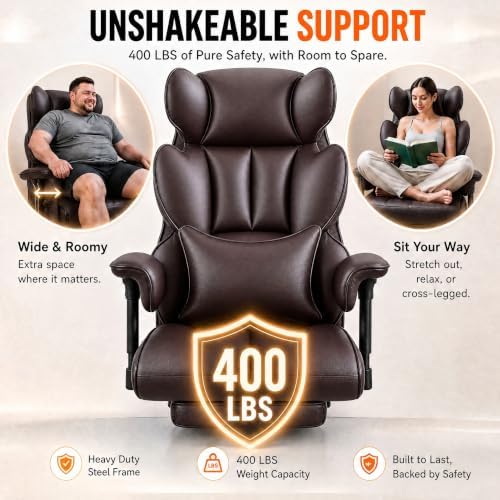 Furmax Big and Tall Office Chair, High Back Gaming Chair with Footrest for Heavy People, 400LBS Ergonomic Comfy Office Chair with Adjustable Armrests for Home Office (Brown)