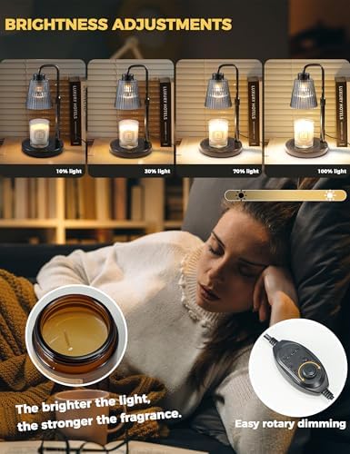 Marble Candle Warmer Lamp Black with Cycle Timer, Dimmable Wax Melt Warmer