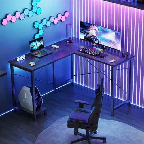 DUMOS 50-Inch Reversible L Shaped Desk with CPU Shelf, Grey