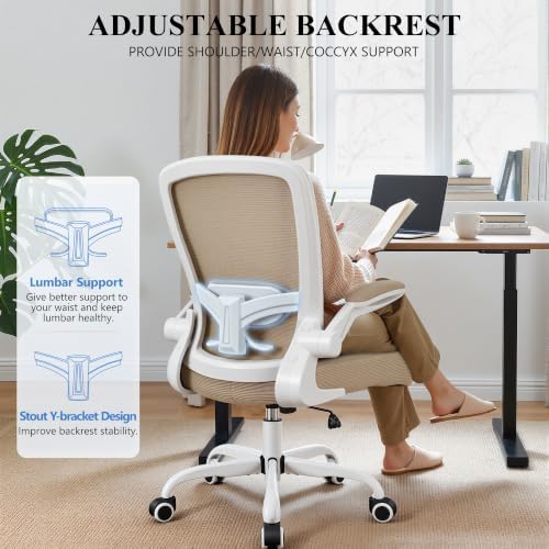 FelixKing Office Chair, Ergonomic Desk Chair Breathable Mesh Chairs Adjustable High Back Lumbar Support Flip-up Armrests, Executive Rolling Swivel Comfy Computer Chairs Home Office Khaki
