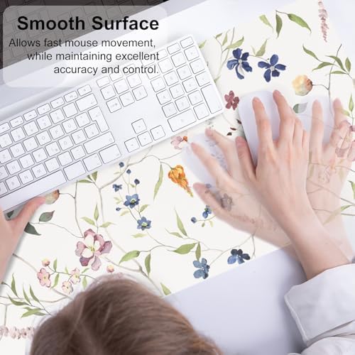 QiyI PU Leather Large Mouse Pad, 31.5" x 11.8", Watercolor Flowers