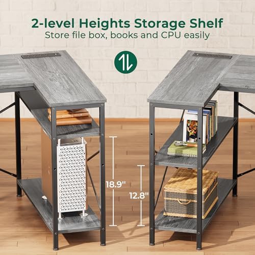 Huuger L Shaped Office Desk with Power Outlets & 3 Drawers