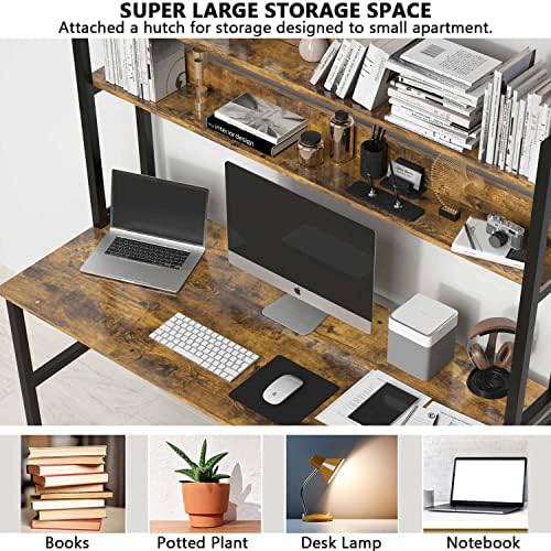 Aquzee Computer Desk with Shelves, 47“W x 23.6" D Desk with Hutch