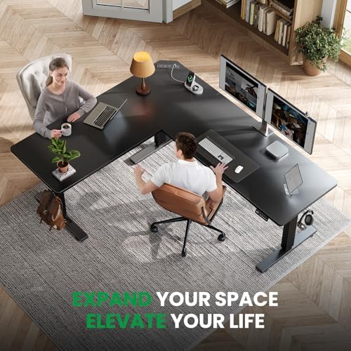 SIAGO L-Shaped Standing Desk - 75 x 63 Inch Adjustable Corner Standing Desk with Charging Station - L Shape Sit Stand Table with Memory Controller, Splice Board for Home Office