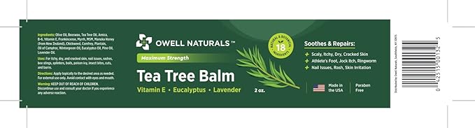 OWELL NATURALS Tea Tree Antifungal Balm – Soothing & Fast-Acting Relief for Athlete’s Foot, Jock Itch, Dry Cracked Skin, and Rashes – Natural Healing Ointment for Feet & Body, 2 oz